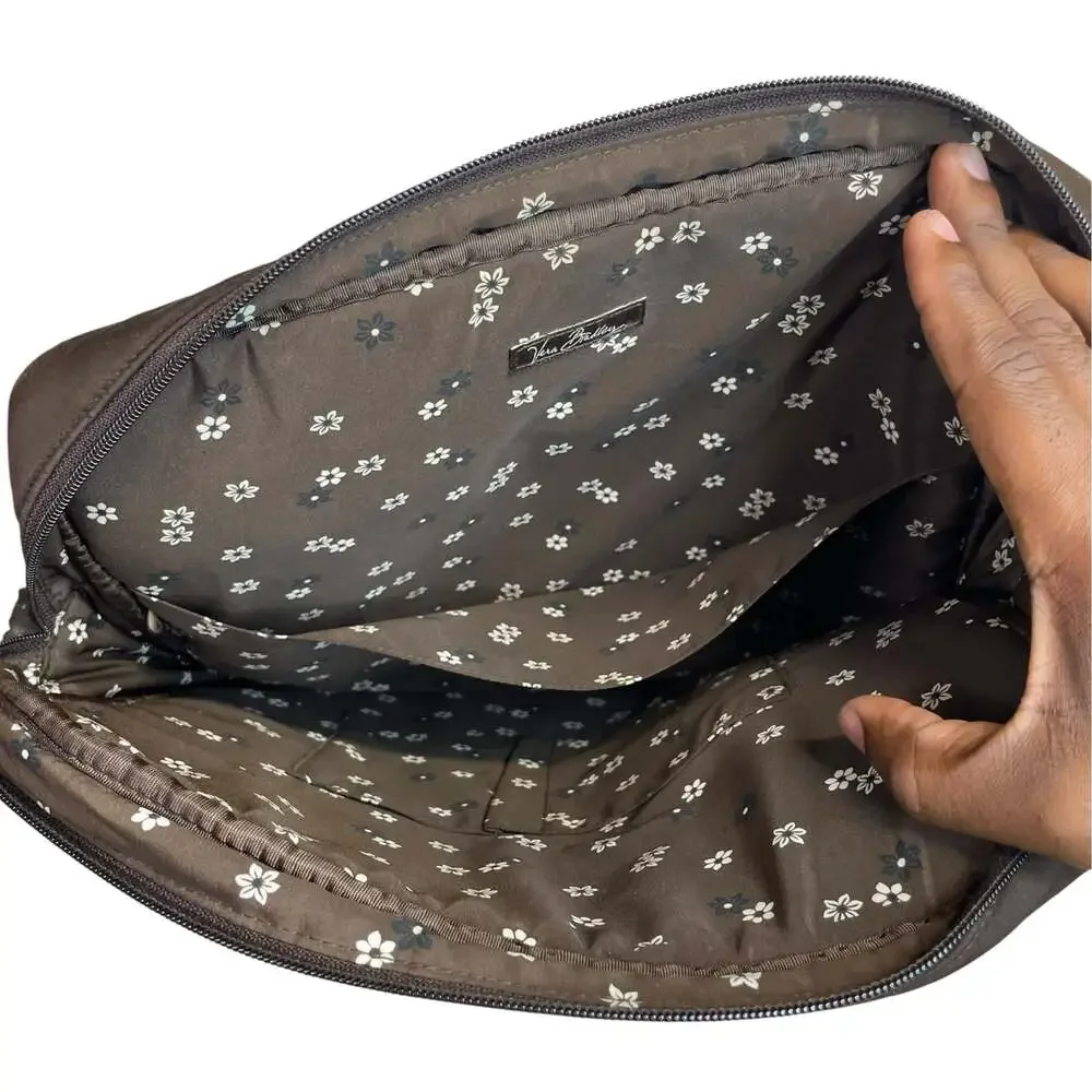 Vera Bradley Brown Quilted Laptop Messenger Bag Briefcase Floral Lined